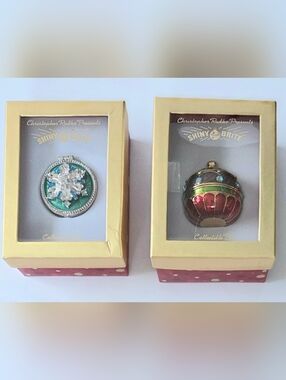 TWO CHRISTOPHER RADKO JEWELED ENAMEL METAL TRINKET BOXES , NEW